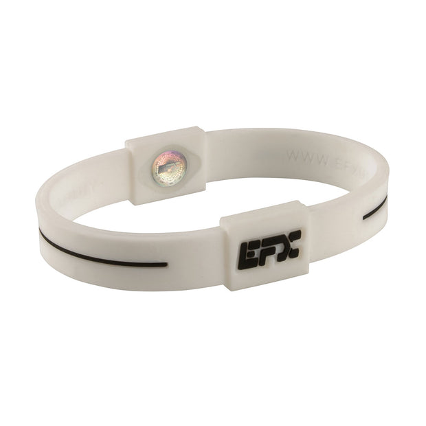 EFX Performance Sport Wristband made of 100% Pure Silicone w/2 Programmed Holograms for Increased Balance, Strength & Flexibility | See Chart for Sizing - White / Black