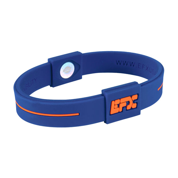 EFX Performance Sport Wristband made of 100% Pure Silicone w/2 Programmed Holograms for Increased Balance, Strength & Flexibility | See Chart for Sizing - Blue / Orange
