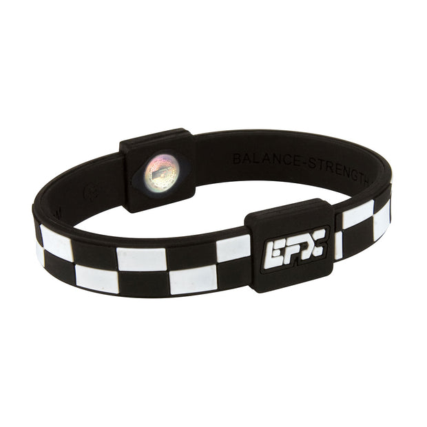 EFX Performance Sport Wristband made of 100% Pure Silicone w/2 Programmed Holograms for Increased Balance, Strength & Flexibility | See Chart for Sizing - Checkers (Black/White)